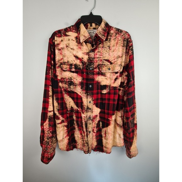 A Rare Bird Women's Christmas Flannel Plaid S/M‎ Distressed Santa Red Button Up - Picture 1 of 9